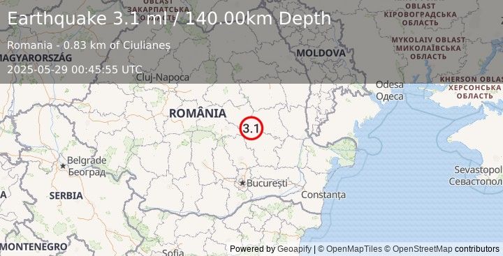 Earthquake ROMANIA (3.1 ml) (2025-05-29 00:45:55 UTC)