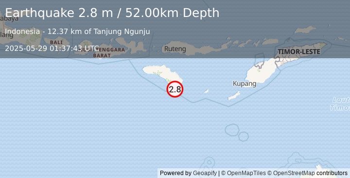 Earthquake SUMBA REGION, INDONESIA (2.8 m) (2025-05-29 01:37:43 UTC)