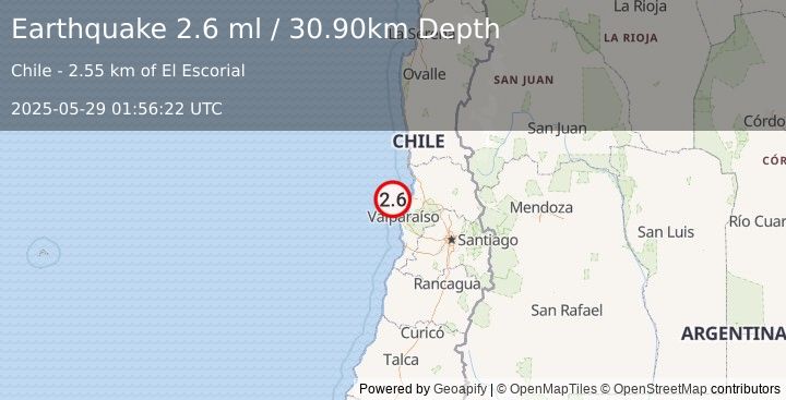 Earthquake OFFSHORE VALPARAISO, CHILE (2.6 ml) (2025-05-29 01:56:22 UTC)