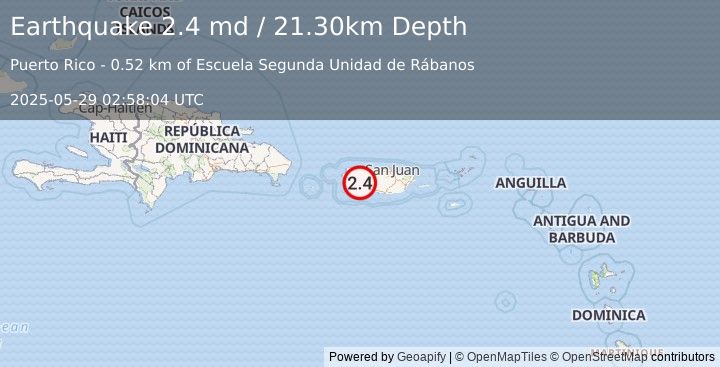 Earthquake PUERTO RICO (2.4 md) (2025-05-29 02:58:04 UTC)