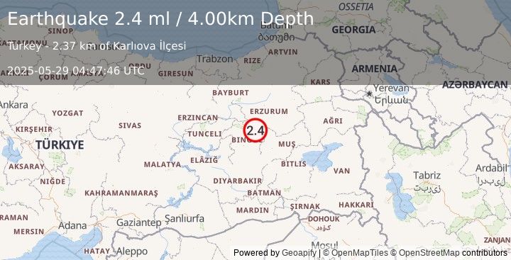 Earthquake EASTERN TURKEY (2.4 ml) (2025-05-29 04:47:46 UTC)