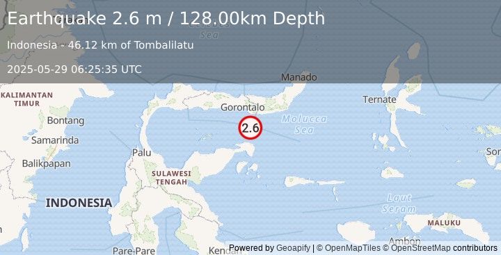 Earthquake SULAWESI, INDONESIA (2.6 m) (2025-05-29 06:25:35 UTC)
