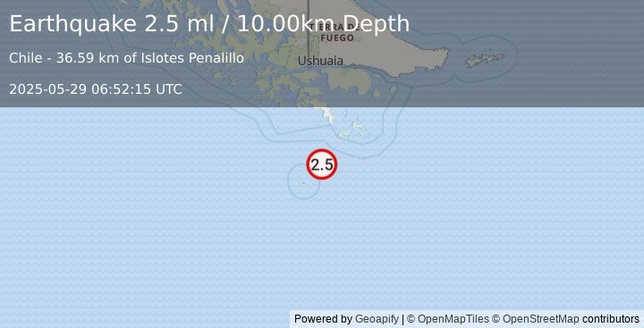 Earthquake DRAKE PASSAGE (2.5 ml) (2025-05-29 06:52:15 UTC)