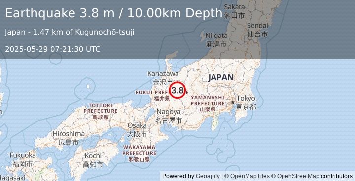 Earthquake EASTERN HONSHU, JAPAN (3.8 m) (2025-05-29 07:21:30 UTC)
