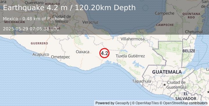 Earthquake OAXACA, MEXICO (4.2 m) (2025-05-29 07:05:38 UTC)