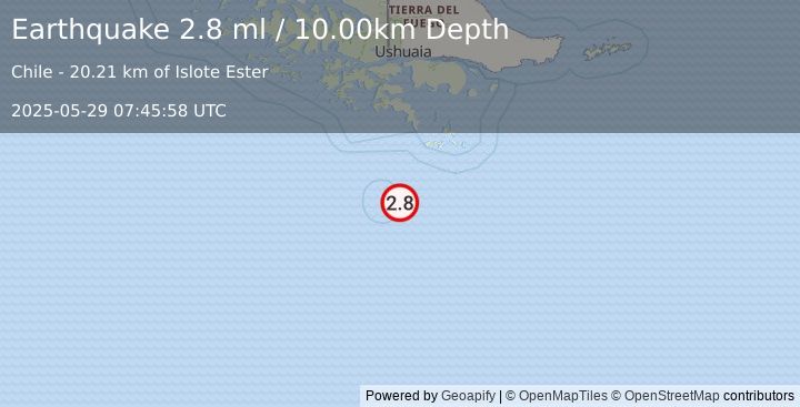 Earthquake DRAKE PASSAGE (2.8 ml) (2025-05-29 07:45:58 UTC)