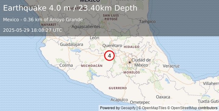 Earthquake MICHOACAN, MEXICO (4.0 m) (2025-05-29 18:08:27 UTC)