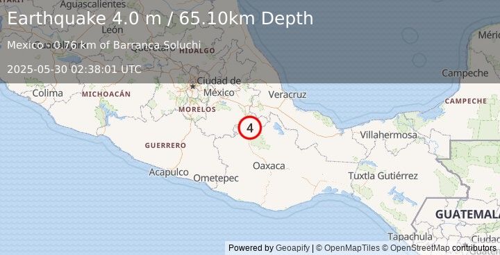 Earthquake PUEBLA, MEXICO (4.0 m) (2025-05-30 02:38:01 UTC)