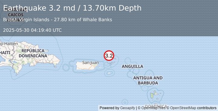 Earthquake VIRGIN ISLANDS REGION (3.2 md) (2025-05-30 04:19:40 UTC)