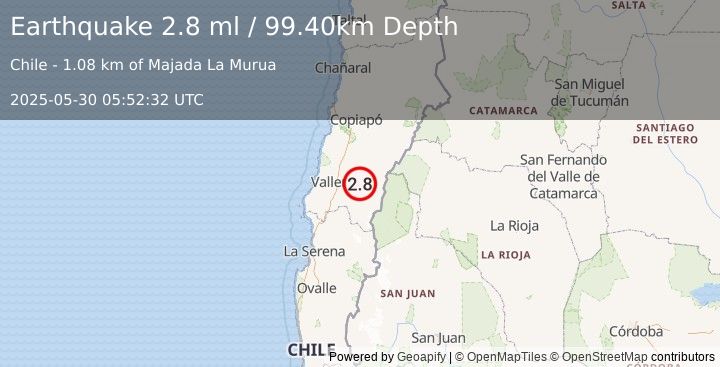 Earthquake ATACAMA, CHILE (2.8 ml) (2025-05-30 05:52:32 UTC)