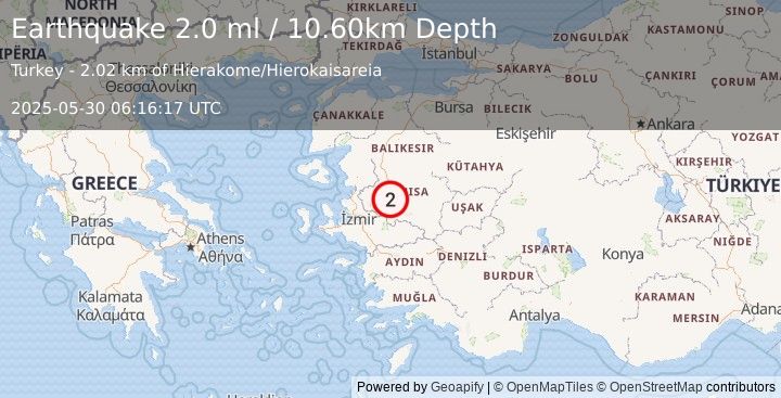 Earthquake WESTERN TURKEY (2.0 ml) (2025-05-30 06:16:17 UTC)