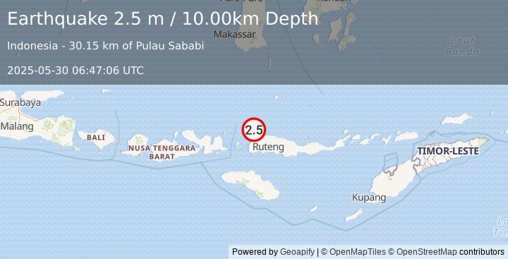 Earthquake FLORES REGION, INDONESIA (2.5 m) (2025-05-30 06:47:06 UTC)