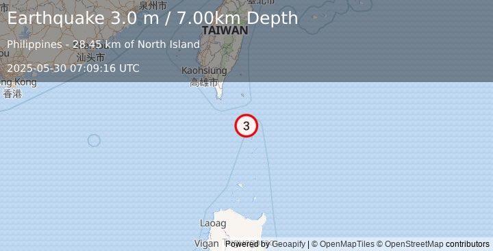 Earthquake TAIWAN REGION (3.0 m) (2025-05-30 07:09:16 UTC)