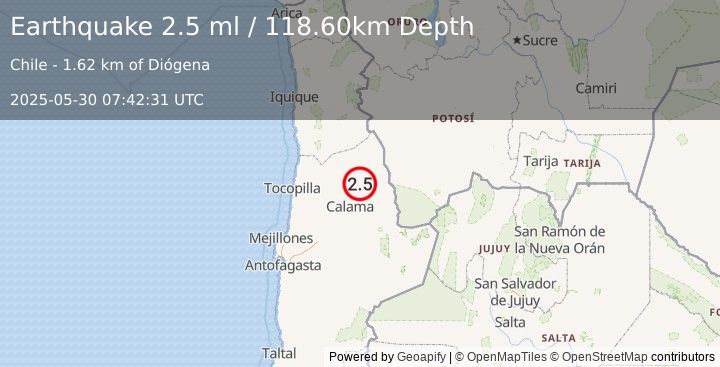Earthquake ANTOFAGASTA, CHILE (2.5 ml) (2025-05-30 07:42:31 UTC)