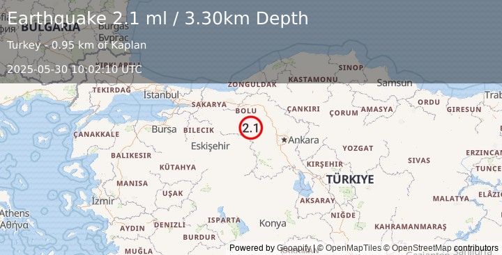 Earthquake WESTERN TURKEY (2.1 ml) (2025-05-30 10:02:35 UTC)
