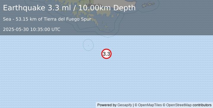 Earthquake DRAKE PASSAGE (3.3 ml) (2025-05-30 10:35:00 UTC)