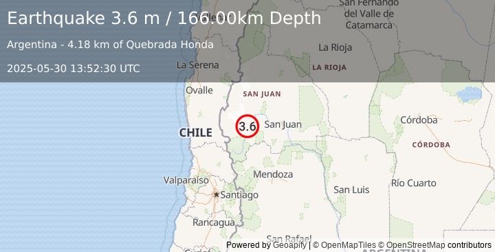 Earthquake SAN JUAN, ARGENTINA (3.6 m) (2025-05-30 13:52:30 UTC)