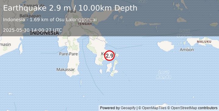 Earthquake SULAWESI, INDONESIA (2.9 m) (2025-05-30 14:00:27 UTC)