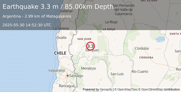 Earthquake SAN JUAN, ARGENTINA (3.3 m) (2025-05-30 14:52:30 UTC)