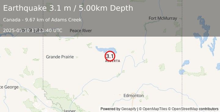 Earthquake ALBERTA, CANADA (3.1 m) (2025-05-30 17:11:40 UTC)