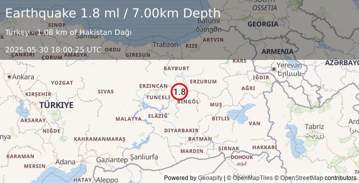 Earthquake EASTERN TURKEY (1.8 ml) (2025-05-30 18:00:25 UTC)