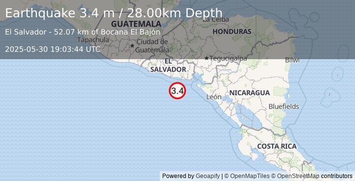 Earthquake OFFSHORE EL SALVADOR (3.4 m) (2025-05-30 19:03:44 UTC)