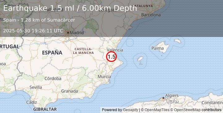 Earthquake SPAIN (1.5 ml) (2025-05-30 19:26:11 UTC)