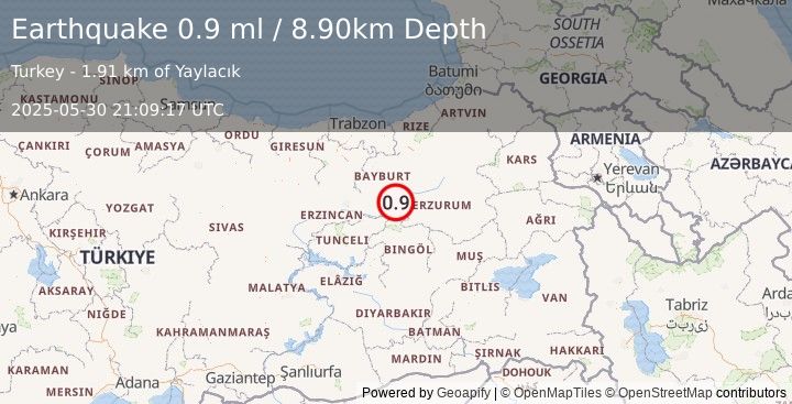 Earthquake EASTERN TURKEY (0.9 ml) (2025-05-30 21:09:17 UTC)