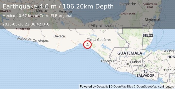 Earthquake OAXACA, MEXICO (4.0 m) (2025-05-30 22:36:42 UTC)