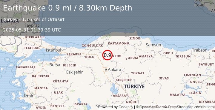 Earthquake CENTRAL TURKEY (0.9 ml) (2025-05-31 01:39:39 UTC)