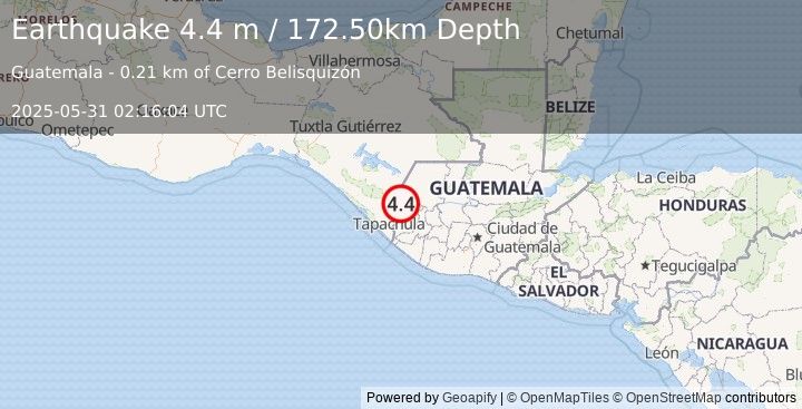 Earthquake GUATEMALA (4.4 m) (2025-05-31 02:16:04 UTC)