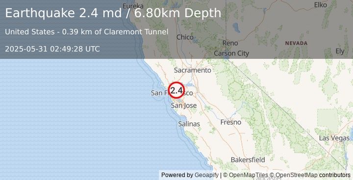 Earthquake SAN FRANCISCO BAY AREA, CALIF. (2.4 md) (2025-05-31 02:49:28 UTC)