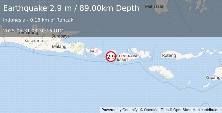 Earthquake LOMBOK REGION, INDONESIA (2.9 m) (2025-05-31 03:30:16 UTC)