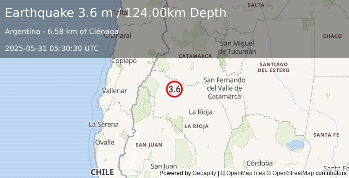Earthquake LA RIOJA, ARGENTINA (3.6 m) (2025-05-31 05:30:30 UTC)