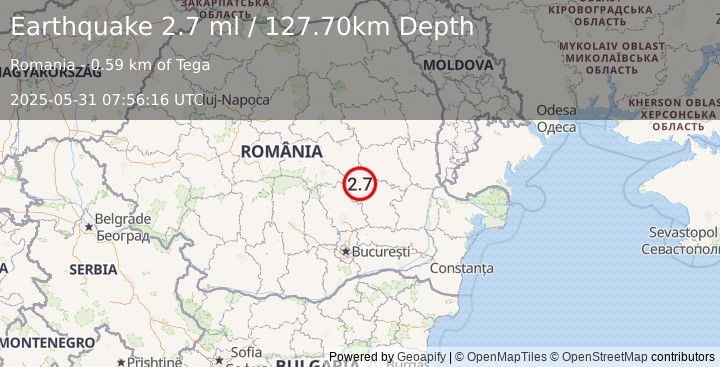 Earthquake ROMANIA (2.7 ml) (2025-05-31 07:56:16 UTC)