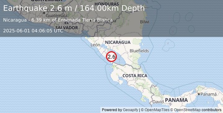Earthquake NICARAGUA (2.6 m) (2025-06-01 04:06:05 UTC)
