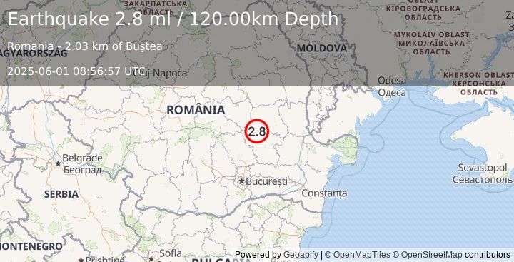 Earthquake ROMANIA (2.8 ml) (2025-06-01 08:56:57 UTC)
