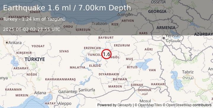 Earthquake EASTERN TURKEY (1.6 ml) (2025-06-02 02:28:55 UTC)