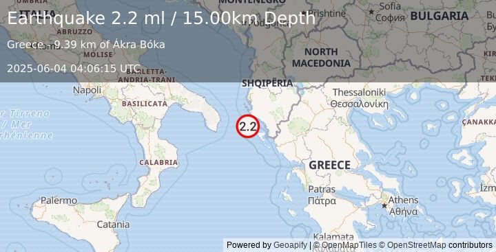 Earthquake KERKIRA REGION, GREECE (2.2 ml) (2025-06-04 04:06:15 UTC)