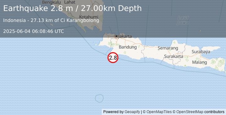 Earthquake JAVA, INDONESIA (2.8 m) (2025-06-04 06:08:46 UTC)
