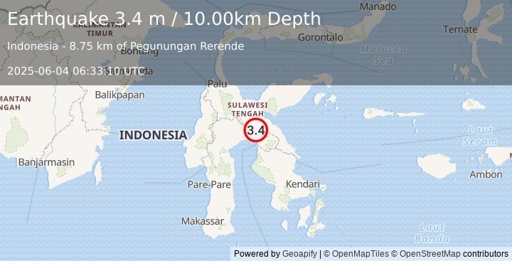 Earthquake SULAWESI, INDONESIA (3.4 m) (2025-06-04 06:33:10 UTC)