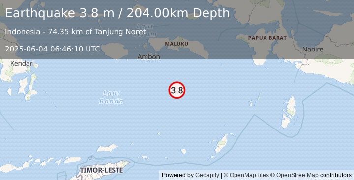 Earthquake BANDA SEA (3.8 m) (2025-06-04 06:46:10 UTC)