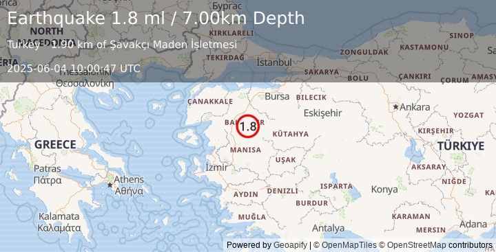 Earthquake WESTERN TURKEY (1.8 ml) (2025-06-04 10:00:47 UTC)