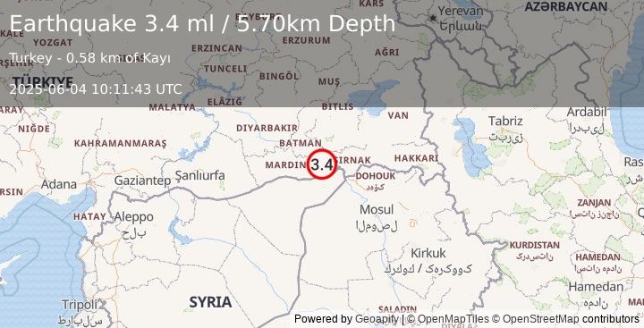 Earthquake EASTERN TURKEY (3.4 ml) (2025-06-04 10:11:43 UTC)