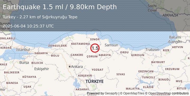 Earthquake CENTRAL TURKEY (1.5 ml) (2025-06-04 10:25:37 UTC)