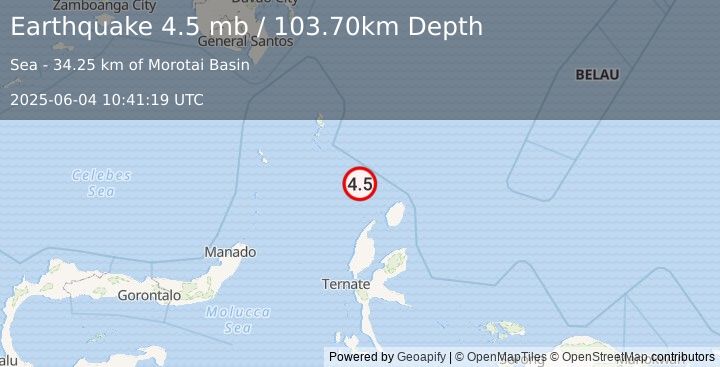 Earthquake MOLUCCA SEA (4.5 mb) (2025-06-04 10:41:19 UTC)