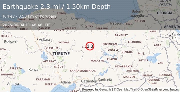Earthquake CENTRAL TURKEY (2.3 ml) (2025-06-04 11:48:48 UTC)