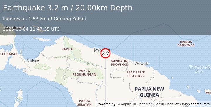 Earthquake NEAR N COAST OF PAPUA, INDONESIA (3.2 m) (2025-06-04 11:47:35 UTC)