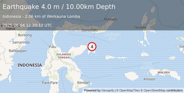 Earthquake SULAWESI, INDONESIA (4.0 m) (2025-06-04 12:20:12 UTC)