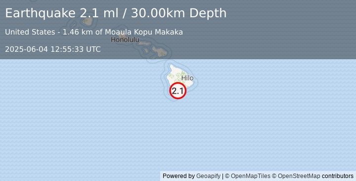 Earthquake ISLAND OF HAWAII, HAWAII (2.1 ml) (2025-06-04 12:55:33 UTC)